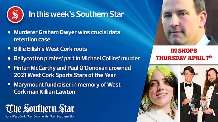In this week's Southern Star: Murderer Graham Dwyer wins crucial data retention case, Billie Eilish's West Cork roots and Ballycotton pirates' part in Michael Collins' murder Image