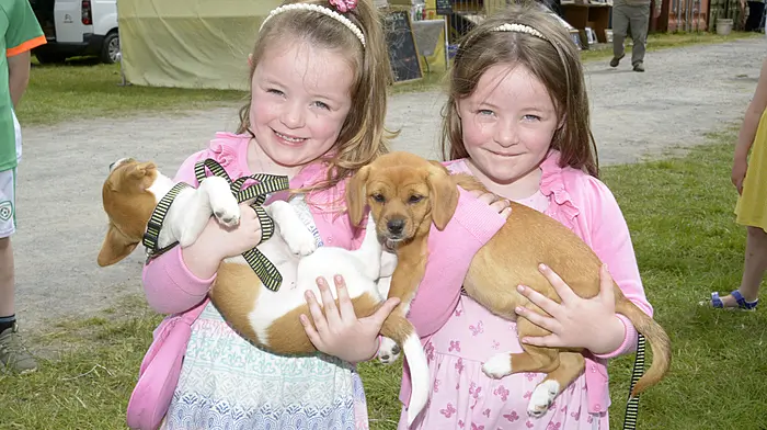 NEWS 3/7/2022 Pictured at the agricultural show at Dunmanway Co Cork were twins Kacey and Kelly Crowley with their pups Sasha and Lola. Picture Denis Boyle