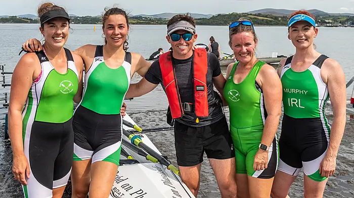 Winners of the Women’s Open Coxed Four race were Passage West Rowing Club members Laura O’Mahony, Melanie O’Donovan, cox Clive Murphy, Jill Cotter and Hazel Murphy.