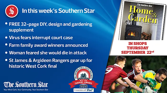 In this week's Southern Star: FREE 32-page DIY, design and gardening supplement, Virus fears interrupt court case, St James & Argideen Rangers gear up for historic West Cork final Image