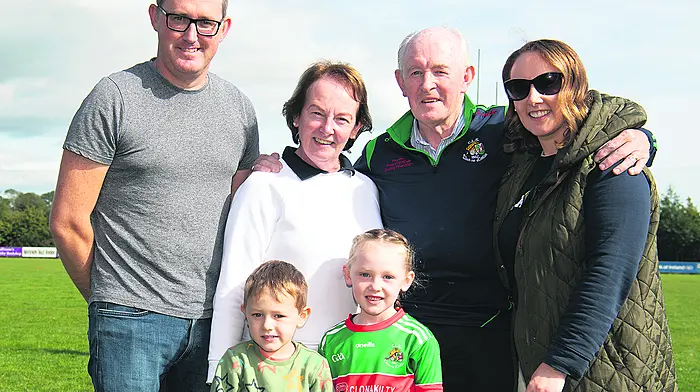 Ger McCarthy, chairperson Clonakilty GAA with family members Shane Clifford, Ann McCarthy, Claire Clifford and front Tom and Grace Clifford.  		    (Photo: Martin Walsh)