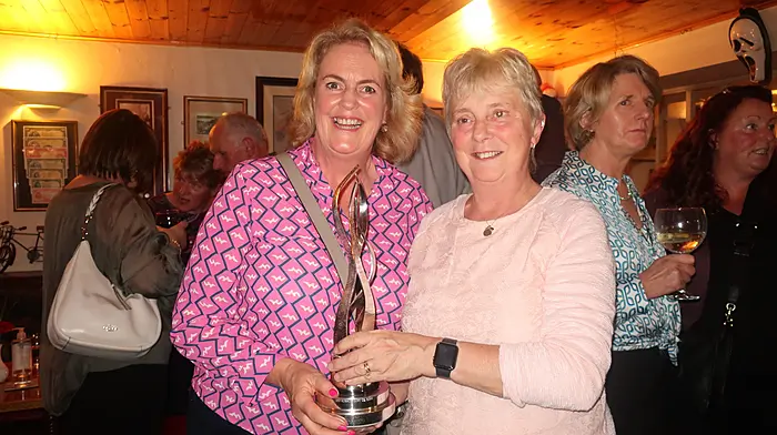 Siobhan Howarth and Anne Kelly, Rosscarbery celebrating Rosscarbery winning Ireland's Tidiest Village Award in Rosscarbery on Friday night.
