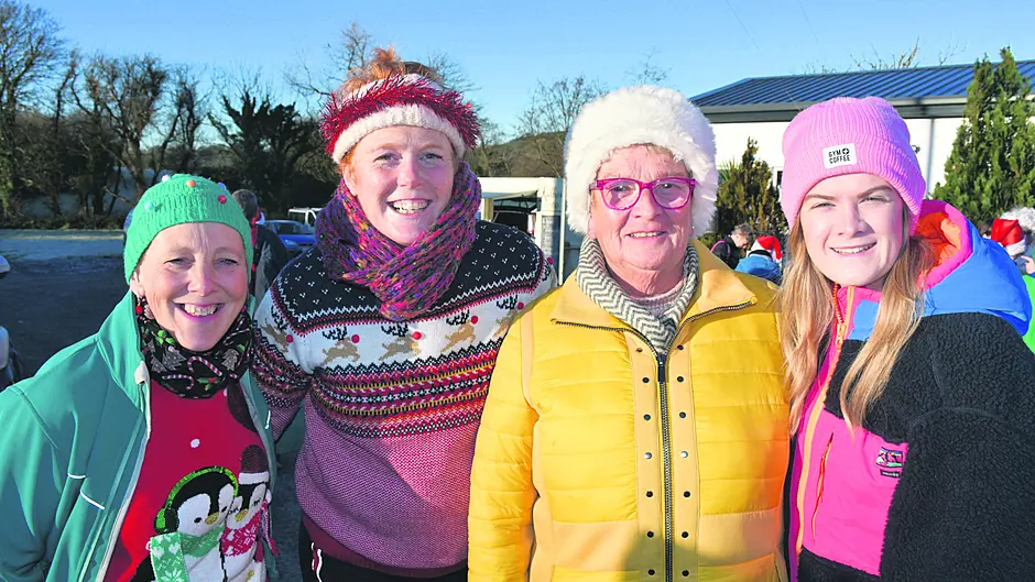Tjorven Deane, Emily Dulohery, Geraldine and Elizabeth Walsh at the Skibbereen Rowing Club 5k Santa fun run last Sunday morning.									                     (Photo: Anne Minihane)