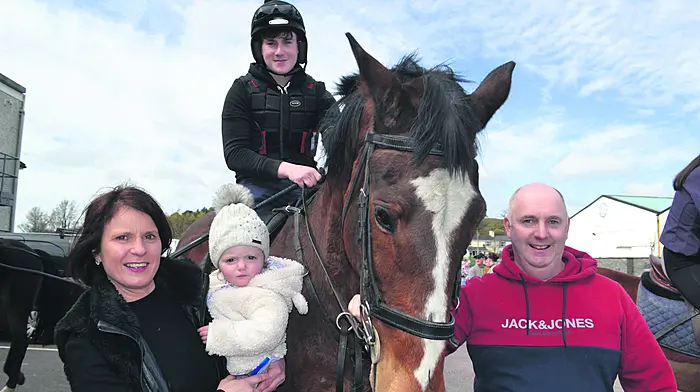 Christine Murphy and Isabel Collins with Tim O’Leary and Michael O’Leary on Hunter. 					              (Photo: Anne Minihane)