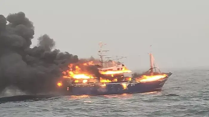 Crew of 15 saved from Spanish boat that went down in flames Image