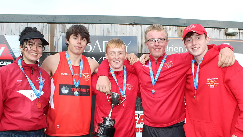 The Kilmacsimon U18 crew that overcame the challenges of Whitegate and Blackrock to win; cox Freya Dunne with Tuan Reynolds, Adam Lynch, Aidan Crowley and Ultan Coughlan.