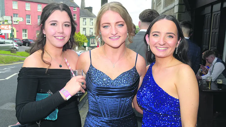 Aine Corish, Margaret Collins and Caragh Hennessy at the MICC Dunmanway grads ball.                                         (Photo: Denis Boyle)