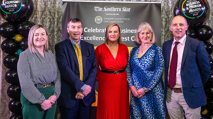 Bantry, West Cork, Ireland. 3rd Feb, 2023. The West Cork Business & Tourism Awards Gala Luncheon was held on Friday last. Hosted and MC'd by comedian Colm O'Regan, 12 awards were up for grabs during the event. At the event were judges Rose Connolly; Stephen Rowe; Deidre O'Mahony; Josephine O'Driscoll and Paul Di Rollo. Photo: Andy Gibson.