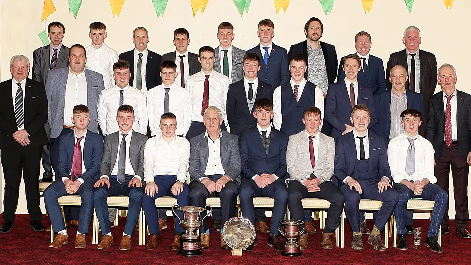 Special guest Conor Counihan, Project Co-Ordinator Cork Football (seated fourth from left) is pictured with the team that won the RCM Tarmacadam junior B hurling championship in 2022.
