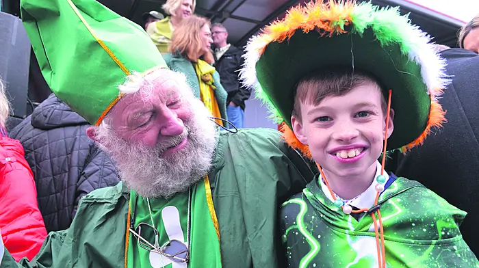 St. Patrick with yound Rhian McCarthy at the Parade in Skibbereen. (Photo: Anne Minihane)