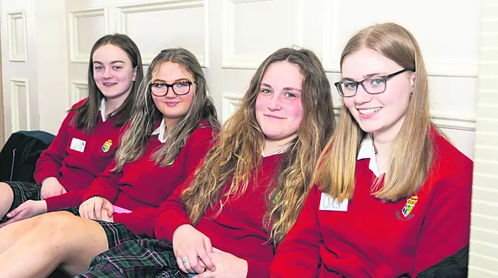 Máire Murphy, Ella McSweeney, Alison Brenan and Orla Ryan from Sacred Heart Secondary School, Clonakilty at the School Enterprise awards run by the Local Enterprise Office Cork North and West, in the Celtic Ross Hotel, Rosscarbery. (Photo: Darragh Kane)