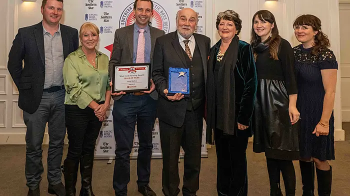 Andy Donoghue of Hodnett Forde Property Services presented the Hall of Fame award to Andy Mahon, to the delight of his family.