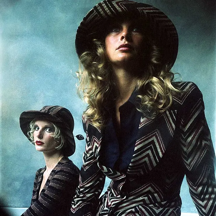 Jean Shrimpton and Barbara Miller wearing Biba, 1973. Photo
Duffy © Duffy Archive