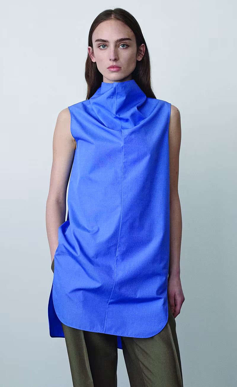 The Row Almora Cotton Poplin Sleeveless Top in Blue