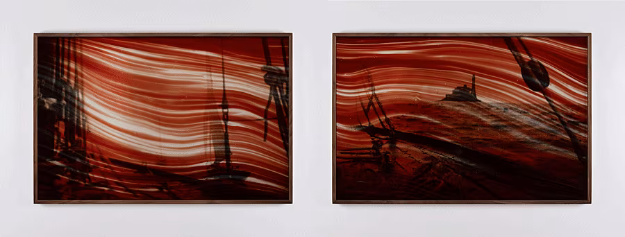 AL---6.-Dorothy-Cross,-Bloodlines-Series-(Sails-&-Fastnet),-2024,-diptych,-framed-photographs-with-red-glass,-unique,-61.2-x-92.7-cm-framed-each.-Image-courtesy-the-artist-and-Kerlin-Gallery