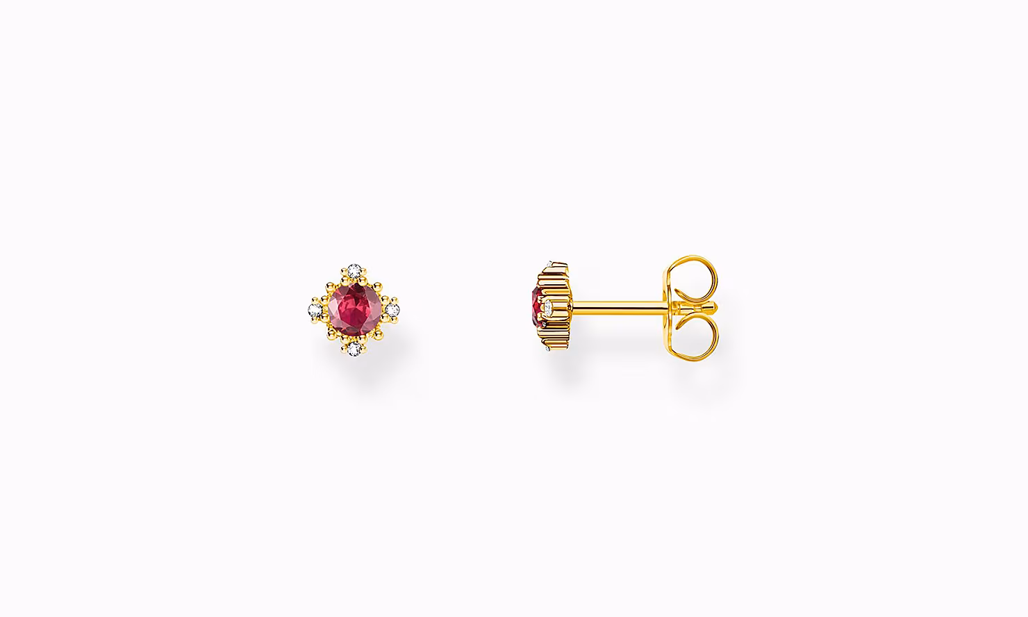 Gold-plated small ear studs Vintage with red sapphire