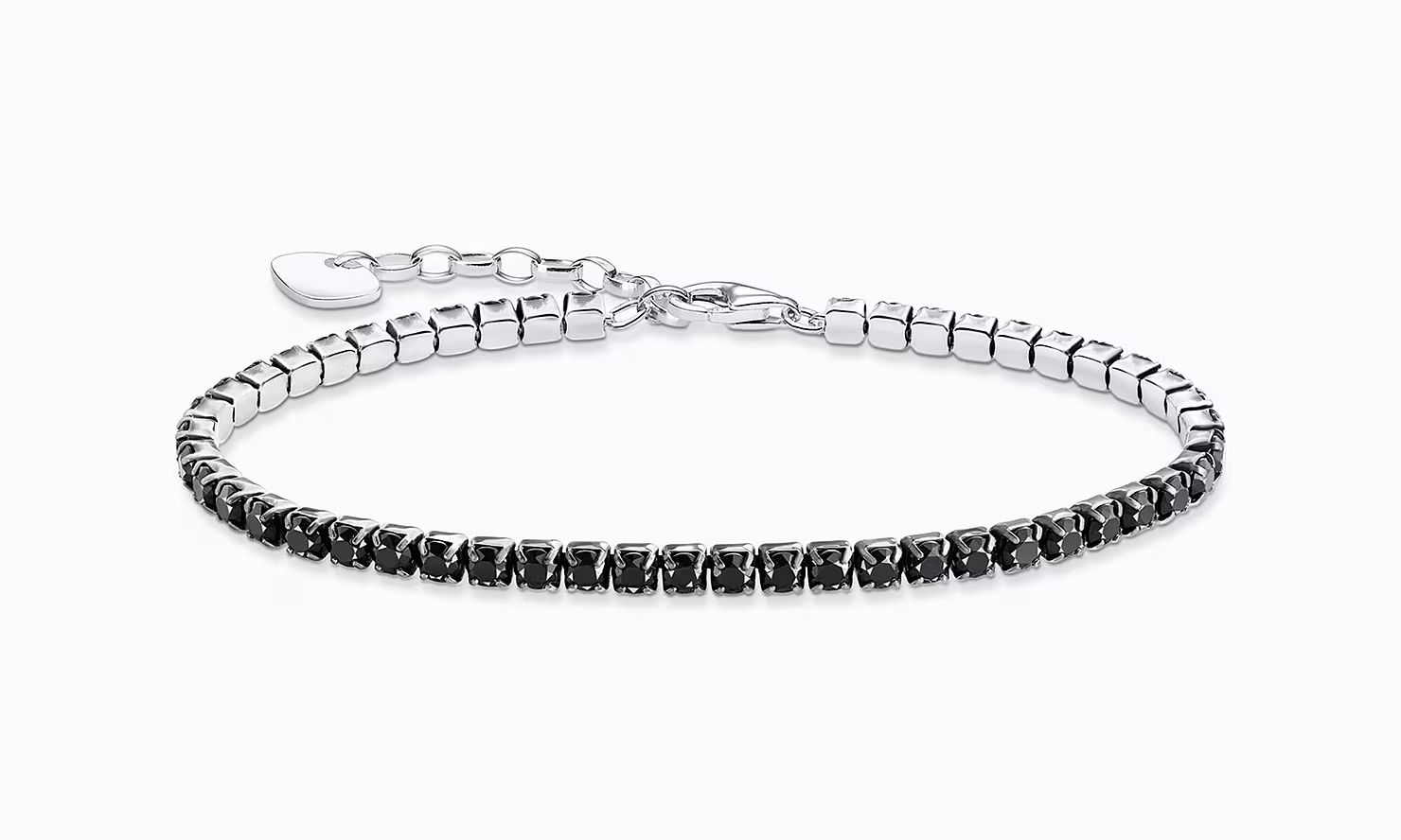 Silver tennis bracelet with black zirconia