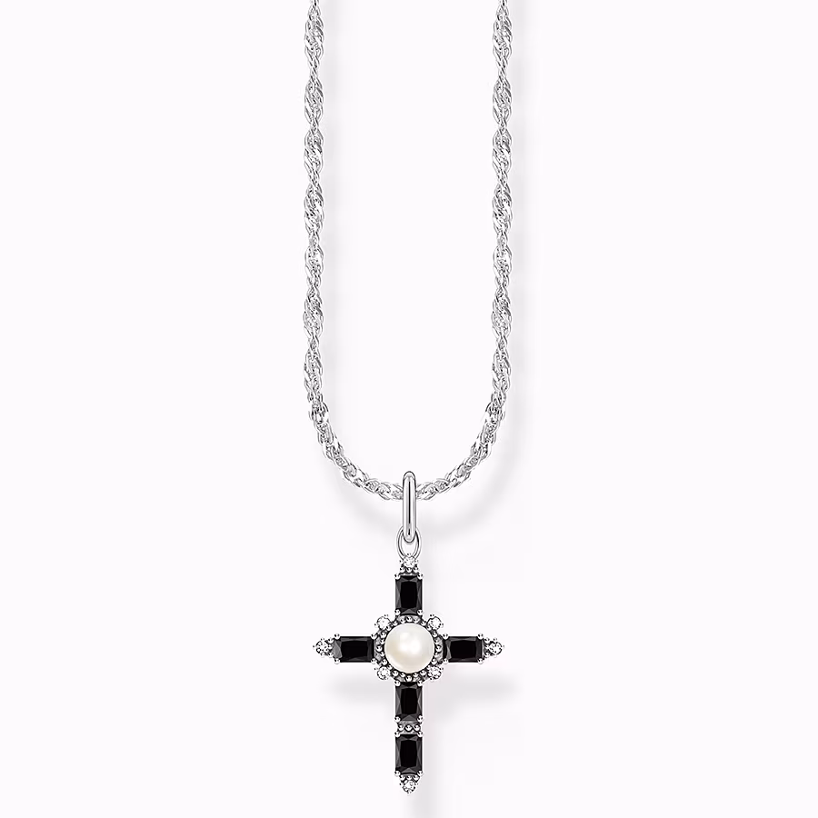 Silver necklace with black cross pendant Cross Romance