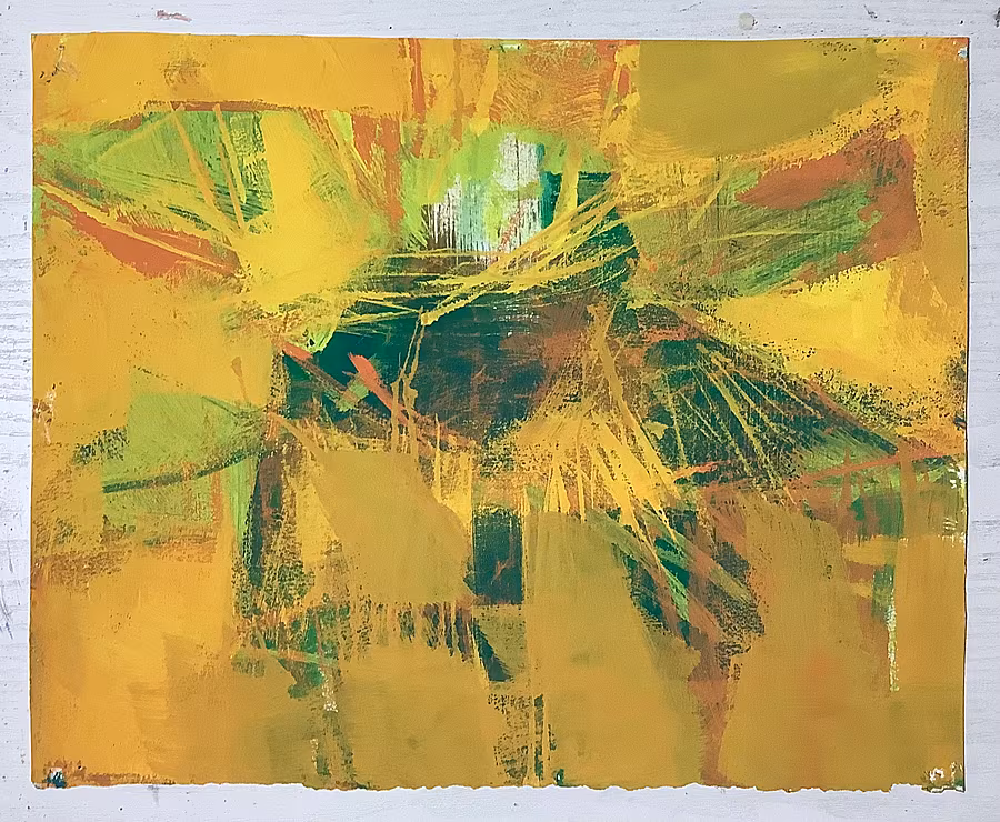Taylor-Galleries,-Makiko-Nakamura,-Yellow-Wings,-30-x-38-cm-