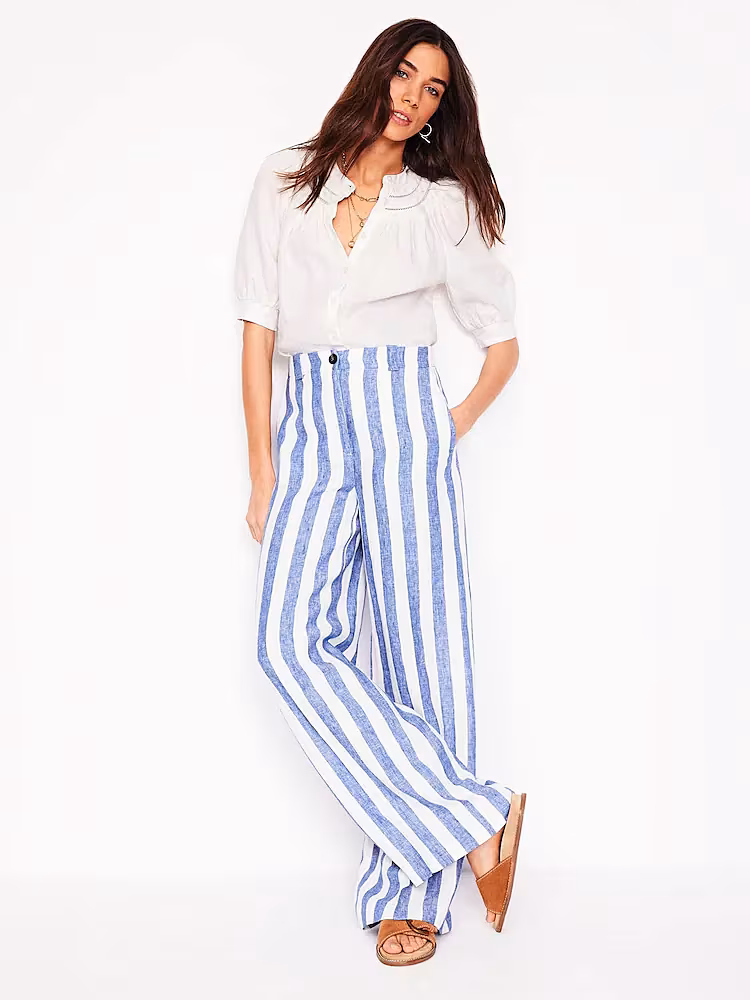 Next Boden Blue 100% Linen Westbourne Trousers