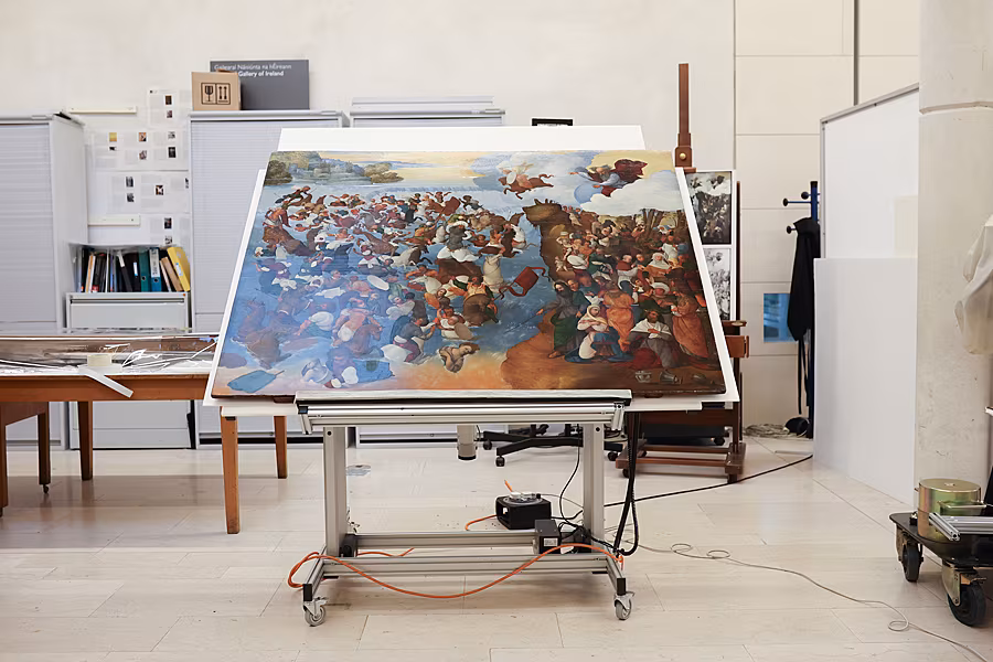 The-Crossing-of-the-Red-Sea,-Ludovico-Mazzolino,-Conservation-Studio,-National-Gallery-of-Ireland.-Photo-Molly-Keane.-Image-1