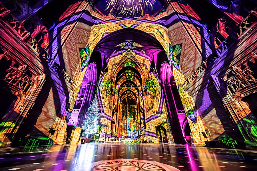 Luxmuralis-Liverpool-Light-before-Christmas-2024-Starlight-Promo-Son-et-Lumiere-Peace-DovesDurham-Cathedral-_2