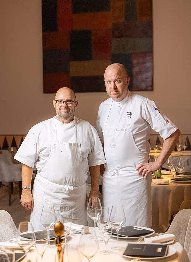 Restaurant-Patrick-Guilbaud’s-Master-Chef-Guillaume-Lebrun-and-Chef-John-Kelly-of-the-Lady-Helen-restaurant-at-Mount-Juliet-Estate