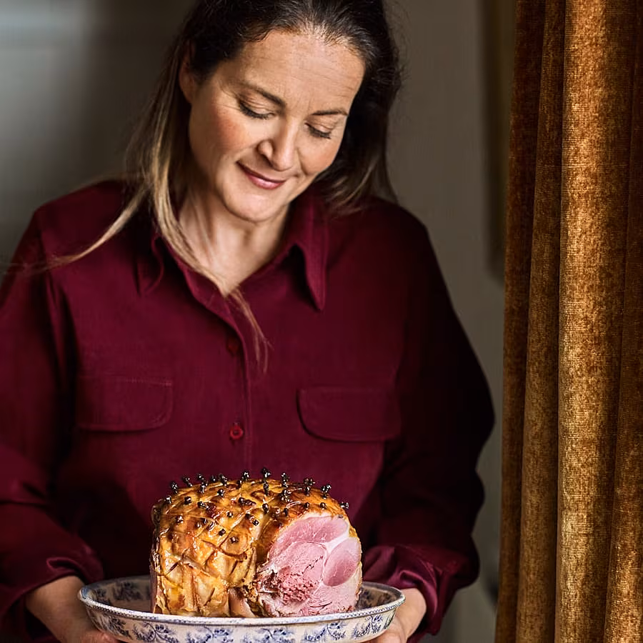 Cherie Denham HONEY-AND-MUSTARD-GLAZED-HAM-WITH-CRANBERRY-AND-APPLE-COMPOTE