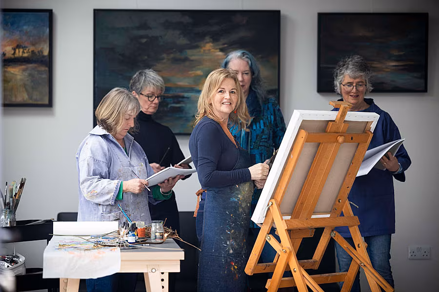 Artist-Monica-Jones-launches-White-Willow-art-studio-in-Baltimore-West-Cork-with-onlookers-L-R-Rosemary-Cross,-Sara-Baker,-Natalie-Dwyer-&-Kathleen-Leonard_Photo-Clare-Keogh-(1)