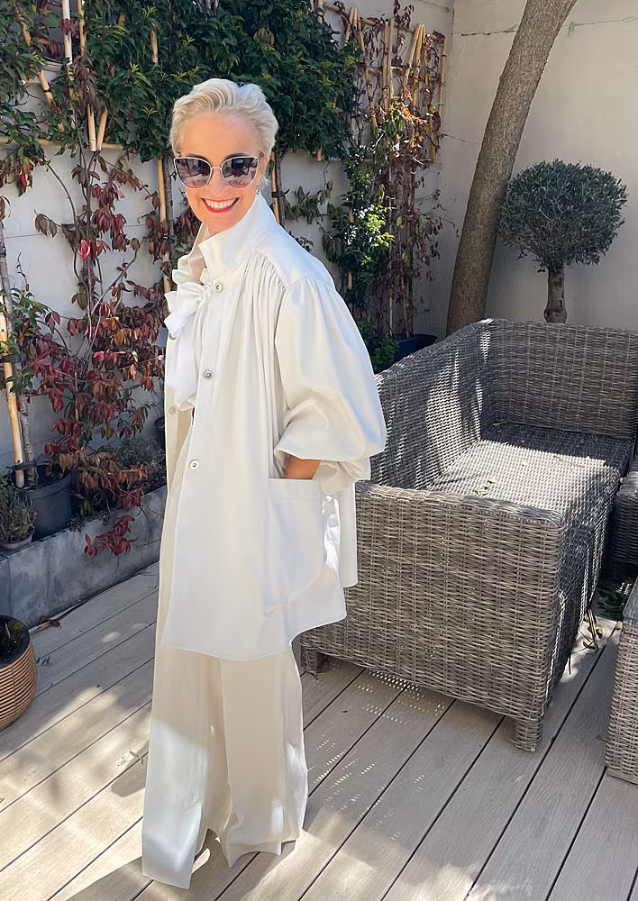 Edel-wearing-White-vegan-leather-jacket