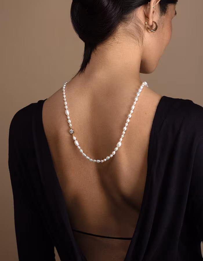 9ct Gold Pearl & Diamond Charm Necklace