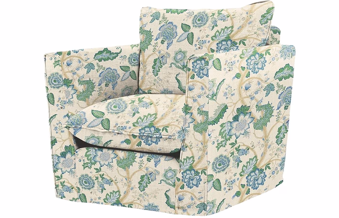 Kitty blue and green floral-print Coco armchair with knife edge cushion, SOPHIECONRAN