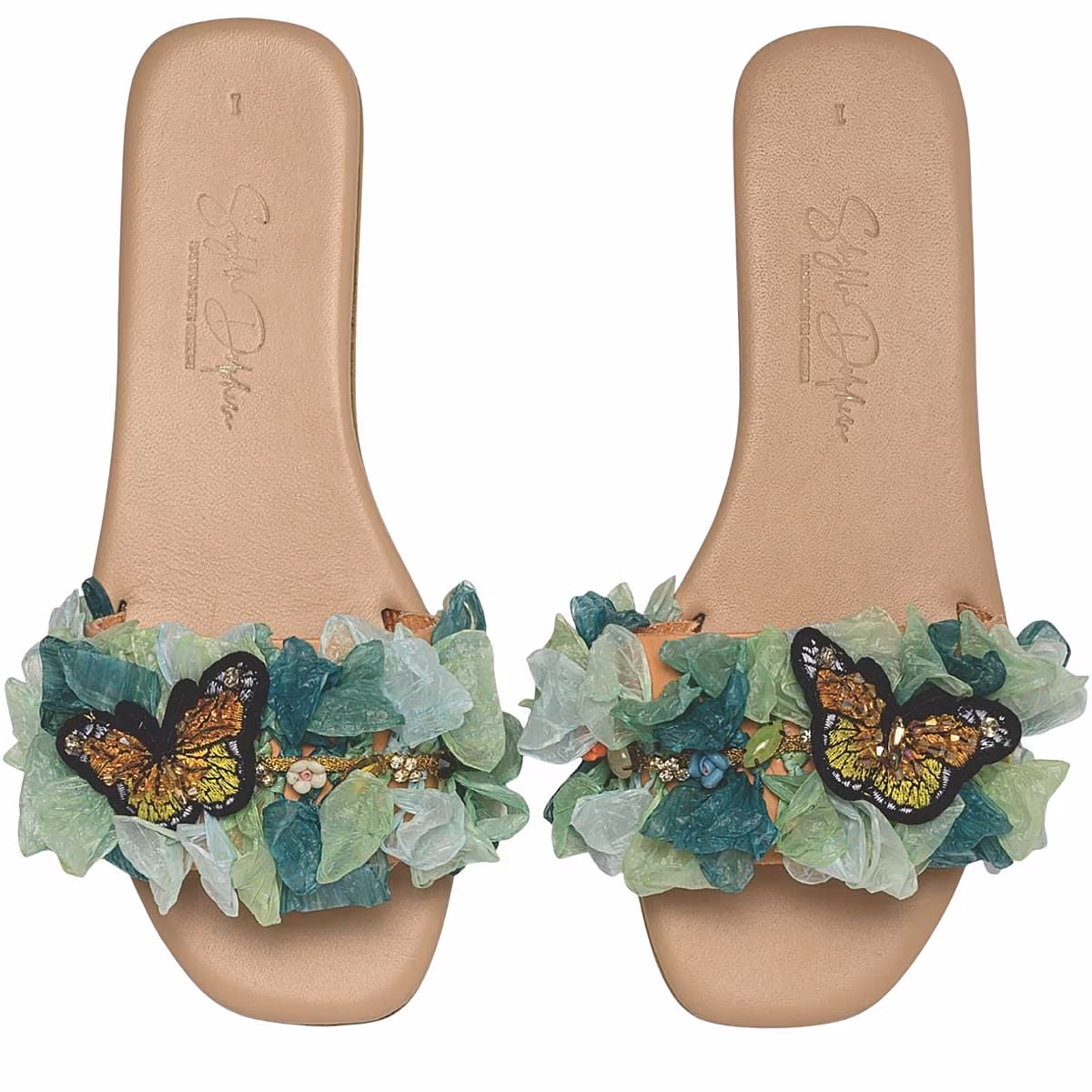 Turquoise Farfalina embellished raffia handwoven sandals, SIBYLLA DELPHICA, Wolfandbadger