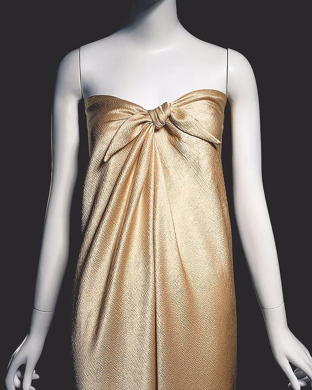 Halston gold silk satin sarong dress 1976