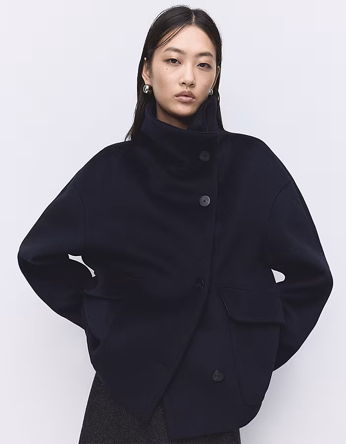 Mango wool funnel-neck coat