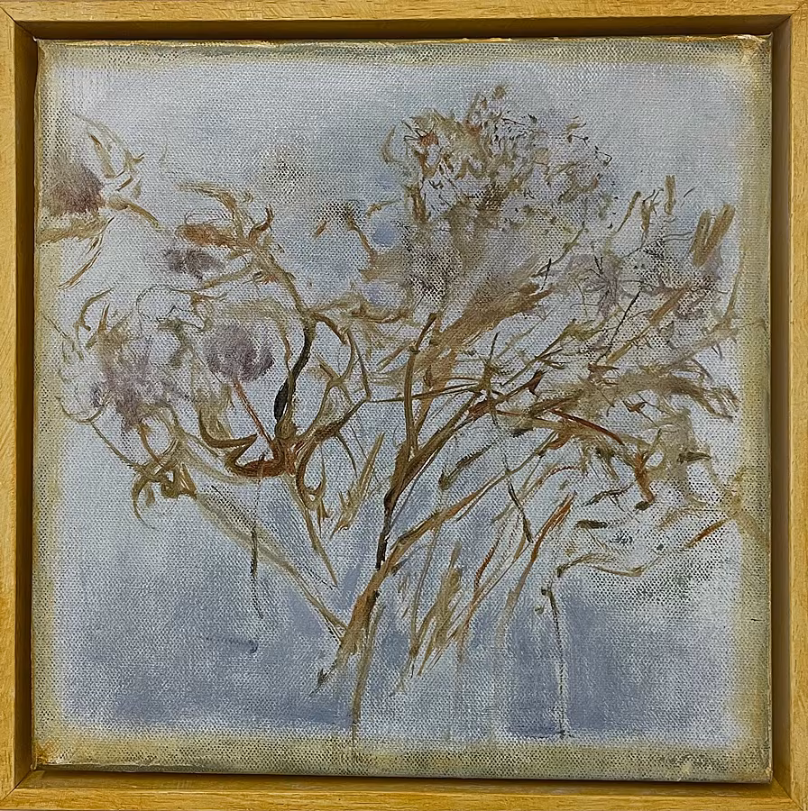 Lisa's-Bouquet,-2025,-oil-on-canvas-with-painted-frame,-34-x-34-cm